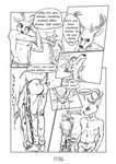 anthro antlers athletic athletic_anthro athletic_male bodily_fluids bottomwear butt clothed clothing covering covering_crotch dialogue duo embarrassed horn humor implied_erection looking_at_butt male motion_lines navel nervous onomatopoeia pants shirt sound_effects stretching sweat sweatpants tail tail_motion tailwag text thought_bubble topless topless_male topwear ffog beastars legoshi_(beastars) louis_(beastars) canid canine canis cervine deer mammal red_deer wolf 2021 absurd_res black_and_white comic english_text hi_res monochrome