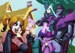 beverage big_breasts blonde_hair blue_eyes breasts cleavage clothed clothing decepticon female food fur group hair happy horn machine multicolored_hair one_eye_closed outside purple_body purple_eyes purple_fur purple_hair red_eyes smile tea two_tone_hair bittenhard batman_(series) dc_comics friendship_is_magic hasbro my_little_pony mythology takara_tomy transformers harley_quinn slipstream_(transformers) twilight_sparkle_(mlp) equid equine human mammal mythological_creature mythological_equine robot seeker_(transformers) unicorn crossover