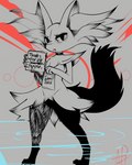 abstract_background amalgamation ambiguous_gender annoyed anthro eyeliner fluffy illiterate makeup raised_tail solo speech_bubble tail aph_(artist) nintendo pokemon ki0_(aph) braixen eldritch_abomination flesh_creature generation_6_pokemon hybrid pokemon_(species) the_thing_(organism) 4:5 hi_res