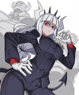 2_horns 5_fingers bone breasts clothed clothing duo female female_focus female_humanoid fingers gloves group hair handwear horn low-angle_view male male_humanoid mole_under_eye not_furry red_eyes simple_background skeleton solo_focus spade_tail tail trio white_background white_hair kyo_hei helltaker lucifer_(helltaker) skeleton_(helltaker) demon demon_humanoid horned_humanoid humanoid tailed_humanoid 5:6 hi_res