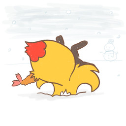 ambiguous_anthro ambiguous_gender anthro biped digitigrade dipstick_tail food in_snow markings object_in_tail outside rear_view shrimp_(food) simple_background snow snowing snowman solo tail tail_markings upside_down annyui0611 nintendo pokemon braixen canid generation_6_pokemon mammal pokemon_(species) 1:1 2022 digital_drawing_(artwork) digital_media_(artwork) hi_res japanese_description translated_description