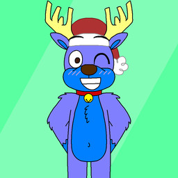 anthro bell bell_collar christmas_clothing christmas_headwear clothing collar grin hands_behind_back hat headgear headwear holidays looking_at_viewer male navel one_eye_closed periwinkle_fur santa_hat smile solo wink supermariofann1 christmas supermariofanboy deer mammal new_world_deer reindeer 1:1 2025