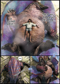 ambiguous_gender belly belly_squish big_belly blue_body blue_scales brown_body brown_scales claws clothed clothing detailed_background dialogue directional_arrow duo eyes_closed feet feral frill_(anatomy) hair hand_on_belly hindpaw hug lying lying_on_another male membrane_(anatomy) multicolored_body multicolored_scales on_back on_top on_top_of_belly outside overweight paws pubes red_body red_scales resting resting_on_belly scales sleeping sleeping_on_partner sleeping_together speech_bubble squish teeth text ivorylagiacrus capcom monster_hunter human leviathan_(mh) mammal scalie uth_duna 3d_(artwork) absurd_res alternate_version_at_source blender_(artwork) comic digital_media_(artwork) english_text hi_res