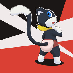 anthro black_body black_fur black_nose blue_eyes chibi clean_diaper clothed clothing diaper diaper_fetish fur kerchief looking_at_viewer looking_back male markings open_mouth pull-ups_(diaper) simple_background solo tail tail_markings wearing_diaper white_body white_fur rand1971 atlus megami_tensei persona_(series) persona_5 sega morgana_(persona) domestic_cat felid feline felis mammal tuxedo_cat 1:1 digital_media_(artwork) hi_res