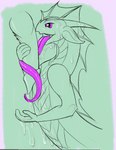 anthro apode black_sclera curved_horn female fin glistening glistening_body glistening_skin horn legless long_tongue melty oral purple_eyes purple_tongue scales serpentine sex simple_background smooth_horn smooth_skin solo tongue tongue_out tonguejob xaseiresh mesh_(xaseiresh) draconcopode goo_creature marine scalie