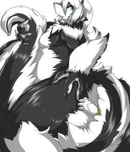 ambiguous_gender anthro butt duo facesitting female female/ambiguous fluffy fluffy_tail fur hair hand_on_hip holding_tail larger_female long_hair long_tail overweight overweight_female simple_background sitting_on_another size_difference smile smothering tail tail_between_legs thick_thighs trapped wide_hips sakamata mammal mephitid skunk 2015 digital_media_(artwork) hi_res
