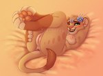 anthro anus breasts feet female genitals hindpaw innie_pussy legs_up lying nipples nude on_back one_eye_closed open_mouth pawpads paws pussy simple_background smile solo hailberry disney the_lion_king bahati_whiteclaw fan_character felid lion mammal pantherine