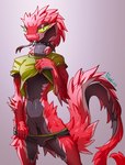 anthro biped black_body black_scales breasts clothing countershading female forked_tongue genitals looking_at_viewer nipples non-mammal_breasts non-mammal_nipples pussy red_body red_scales reverse_countershading scales solo tail tongue tongue_out undressing fivel reptile scalie snake viper 2023 hi_res