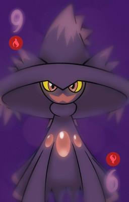 ambiguous_gender card floating looking_at_viewer playing_card solo blubbs.y nintendo pokemon generation_4_pokemon ghost humanoid mismagius pokemon_(species) spirit 9:14
