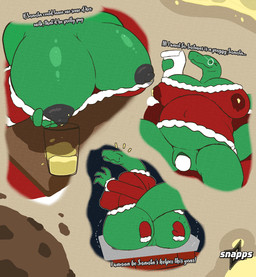 anthro anus areola belly big_belly big_breasts big_butt black_areola black_nipples bodily_fluids bottomless breast_expansion breast_focus breasts breasts_apart butt butt_focus butt_grab clitoris clothed clothing container costume cup duo egg egg_from_vagina expansion exposed_breasts eyewear female genital_focus genitals glass glass_container glass_cup glasses green_body green_vulva hand_on_butt holding_breast holidays huge_belly huge_breasts huge_butt hyper hyper_belly hyper_pregnancy innie_vulva lactating lactating_through_clothing milk nipple_slip nipples non-mammal_breasts non-mammal_nipples oviposition plump_labia pregnant pregnant_anthro pregnant_female puffy_areola santa_costume solo solo_focus spread_butt spreading text topwear topwear_only vulva vulva_focus wet wet_clothing snapps christmas snanta_(snapps) reptile scalie snake 2d_animation animated english_text frame_by_frame hi_res motion_tweening multiple_scenes