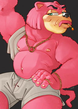 anthro big_eyes black_nose boxers_(clothing) bracelet caricature clothing crossgender fur fusion green_eyes jewelry male mashup mature_male musclegut muscular muzzle_(object) necklace nipples pecs pink_body pink_fur pose raised_arm ring_(jewelry) simple_background sitting slightly_chubby slightly_chubby_male smoking solo thick_neck underwear ravuer adult_swim aqua_teen_hunger_force cartoon_network sega sonic_the_hedgehog_(series) amias_brutananadilewski amy_rose carl_brutananadilewski fan_character eulipotyphlan hedgehog hybrid mammal absurd_res hi_res pinup