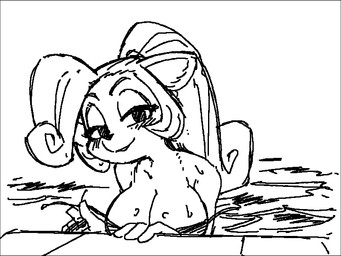 anthro bedroom_eyes big_breasts black_border border breasts clothed clothing female hair narrowed_eyes ponytail poolside seductive solo swimwear water wamudraws activision crash_bandicoot_(series) coco_bandicoot bandicoot mammal marsupial 4:3 black_and_white digital_media_(artwork) monochrome