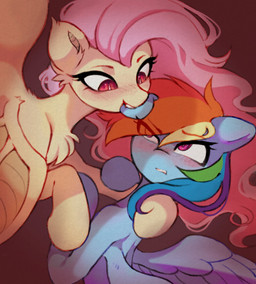 bite blue_body blue_fur blush duo ear_bite female female/female feral fur hair multicolored_hair pink_eyes pink_hair rainbow_hair red_eyes wings yellow_body yellow_fur loepone friendship_is_magic hasbro my_little_pony mythology flutterbat_(mlp) fluttershy_(mlp) rainbow_dash_(mlp) bat_pony equid equine mammal mythological_creature mythological_equine pegasus absurd_res hi_res