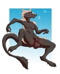 animal_genitalia anthro balls big_balls genitals male red_balls sheath sitting solo spread_legs spreading tail wet nat_127 supreme_admiral_cheese_(character) sergal hi_res