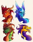 blue_body blue_eyes blue_scales green_body green_eyes green_scales horn male open_mouth red_body red_eyes red_scales scales simple_background smile solo spines teeth tongue white_background yellow_body yellow_eyes yellow_scales plaguedogs123 activision mythology spyro_the_dragon the_legend_of_spyro cyril_(spyro) ignitus terrador volteer dragon mythological_creature mythological_scalie scalie 2019 absurd_res digital_media_(artwork) headshot_portrait hi_res portrait