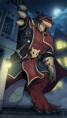 anthro biped building claws cloud countershade_face countershading horn male moon solo tail corrsk mythology dragon mythological_creature mythological_scalie scalie hi_res