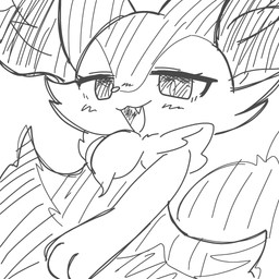 1-bit ambiguous_anthro ambiguous_gender anthro biped blush blush_lines chibi cute_fangs eyelashes fangs front_view half-closed_eyes low-angle_view narrowed_eyes open_:3 open_mouth open_smile simple_background smile smug snout solo teeth tongue sankoh_test nintendo pokemon braixen canid generation_6_pokemon mammal pokemon_(species) 1:1 2026 aliasing binary_drawing digital_drawing_(artwork) digital_media_(artwork) half-length_portrait hatching_(art) hi_res monochrome portrait shaded sketch