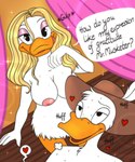 5:6 absurd_res after_fellatio after_oral after_sex anatid anseriform anthro avian avian_butt beak beak_lick bedroom_eyes big_breasts bird blonde_hair bodily_fluids breasts breath clothing cum cum_in_mouth cum_inside daisy_duck disney donald_duck drinking drinking_cum duck duo female genital_fluids hair hat hat_only headgear headgear_only headwear headwear_only heart_symbol hi_res licking long_hair lunula_(artist) male male/female mostly_nude musketeer narrowed_eyes nipples non-mammal_breasts non-mammal_nipples nude romantic seductive speech_bubble swallowing the_three_musketeers_(disney) tongue