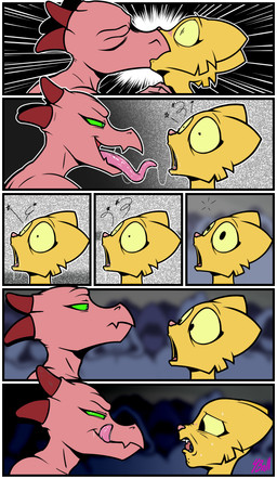 after_kiss anthro blush border disgust duo extreme_french_kiss female female/female french_kissing fur kissing long_tongue looking_at_another questionable_consent secretly_loves_it side_view tongue white_border yellow_body yellow_fur fourball bethesda_game_studios microsoft prequel_adventure the_elder_scrolls katia_managan argonian felid feline khajiit mammal reptile scalie absurd_res comic digital_media_(artwork) hi_res