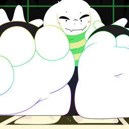 3_toes anthro blush clothing extreme_size_difference eyes_closed feet foot_fetish foot_focus green_clothing green_shirt green_topwear looming looming_foot male multicolored_outline outline rainbow_outline shirt size_difference solo toes topwear dragotrashcan undertale undertale_(series) asriel_dreemurr boss_monster_(undertale) bovid caprine goat mammal soul_(undertale) 1:1 absurd_res hi_res