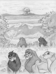 cloud dialogue female feral male mushroom_cloud text war leovictor arthos kunei felid lion mammal pantherine 2008 comic english_text greyscale monochrome shaded sketch traditional_media_(artwork)