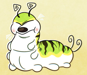 2_antennae 2_tails 4_arms 6_legs ambiguous_feral ambiguous_gender antennae_(anatomy) black_antennae blush brown_nose eyebrows eyeless feral gradient_background green_markings markings mouth_closed multi_arm multi_limb multi_tail simple_background solo standing striped_markings stripes tail white_body yellow_background m11quda disney hoppers_(disney) pixar titus_(hoppers) arthropod caterpillar insect larva 2026 digital_drawing_(artwork) digital_media_(artwork) flat_colors hi_res