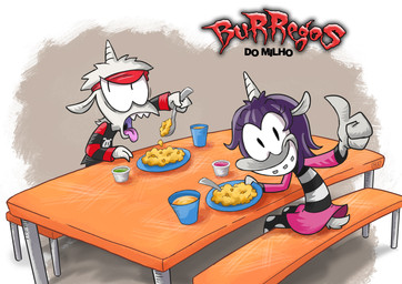 1_horn 3_fingers accessory annoyed anthro bench beverage bottomwear braces cafeteria clothing conjoined_eyes container creamed_corn cup cutlery dessert dress duo eyebrows eyelashes female fingers food fur furniture gelatin gesture grey_background grey_body grey_fur grin hair hand_gesture headband holding_plate holding_spoon horn kitchen_utensils looking_at_viewer looking_away male medium_hair on_bench open_mouth pattern_clothing pattern_dress plate polka_dot_legwear purple_hair raised_eyebrows sharp_teeth shirt simple_background sitting sitting_on_bench skirt smile spoon striped_clothing striped_dress striped_sleeves stripes table tail teeth text thumbs_up tongue tonsils tools topwear white_body white_fur white_hair young young_female young_male natzanga corn_kidz_64 jell-o alexis_(corn_kidz_64) seve_(corn_kidz_64) bovid caprine goat mammal 2024 absurd_res hi_res signature