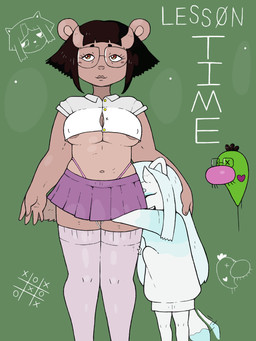 anthro areola areola_slip big_breasts big_bulge black_hair bottomwear breasts brown_body brown_fur bulge chalkboard clothing collared_shirt dress_shirt duo erection erection_under_shirt eyewear female fur glasses hair horn long_socks looking_away male male/female navel nipples rolled_up_sleeves shirt shota skirt small_but_hung tail tail_motion tailwag thong tight_clothing topwear under_boob underwear white_body white_fur young y0dare incu succu bear canid canine demon fox hybrid mammal 3:4 comic cover sketch brother_(lore) brother_and_sister_(lore) incest_(lore) sibling_(lore) sister_(lore)