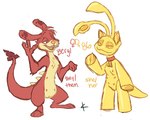 anthro duo female genitals gesture multi_nipple nipples pronouns pussy red_body tailbutt waving yellow_body bitelava neopets 86_(bitelava) beryl_(bitelava) aisha_(neopets) neopet_(species) zafara_(neopets) 2017 5:4 warm_colors