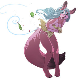 anthro blue_eyes blue_hair blush breasts dipstick_tail embarrassed female hair markings simple_background solo surprised tail tail_markings towel white_background wind mistresssparkles canid canine fox hybrid lagomorph leporid mammal rabbit 2011