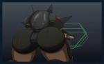 ambiguous_gender big_butt black_body black_skin bubble_butt butt gun handprint_(marking) huge_butt low-angle_view machine markings not_furry ranged_weapon rear_view simple_background solo thick_thighs weapon lumihanta tohtori_crow blizzard_entertainment overwatch meka_(overwatch) absurd_res hi_res