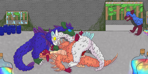 blue_body blue_feathers bodily_fluids claws erection feathers feral genital_fluids genitals green_body green_scales group male male/male male_penetrated male_penetrating male_penetrating_male oral orange_body orange_feathers penetration penis purple_body purple_feathers red_body red_scales scales sex shocked surprised tail trio white_body white_feathers white_scales miguel_the_divine_dragon dragonscape mythology jame_(miguel_the_divine_dragon) jose_(miguel_the_divine_dragon) luis_(miguel_the_divine_dragon) michael_(miguel_the_divine_dragon) dinosaur dragon drekir mythological_creature mythological_scalie ormer prehistoric_species reptile saurischian scalie theropod 2:1 absurd_res digital_media_(artwork) hi_res