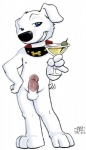 alcohol anthro balls beverage biped black_nose blue_eyes bodily_fluids cocktail cocktail_glass collar collar_only container cum cum_drip cup drinking_glass dripping erection floppy_ears front_view fur genital_fluids genitals glass glass_container glass_cup grin hand_on_hip holding_glass holding_object male martini nipples nude paws penis pink_nipples pink_penis precum simple_background smile solo standing tail tail_motion tailwag teeth white_background white_body white_fur fel family_guy brian_griffin canid canine canis domestic_dog mammal 2006 full-length_portrait portrait