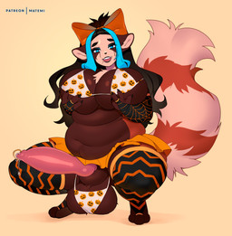 accessory animal_genitalia animal_penis anthro armwear balls big_breasts bodily_fluids breasts canine_genitalia canine_penis clothing crouching detached_sleeves dripping erection genital_fluids genitals gynomorph hair_accessory heart_eyes heart_symbol highlights_(coloring) holding_breast holidays huge_breasts intersex knot knotted_penis legwear looking_at_viewer makeup pattern_clothing penis piercing precum precum_drip running_makeup shortstack shortstack_gynomorph shortstack_intersex slightly_chubby solo tail thick_thighs thigh_highs matemi blizzard_entertainment halloween warcraft zichi_(durzo_blint1337) bear humanoid mammal pandaren red_pandaren absurd_res digital_media_(artwork) hi_res
