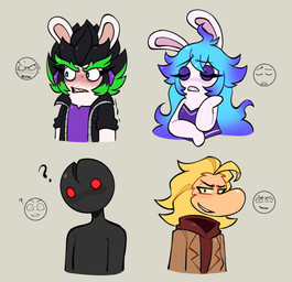 amethyst_(gem) anthro arms_bent big_nose black_body black_clothing black_eyebrows black_hair black_jacket black_skin black_topwear blonde_hair blue_eyes blue_hair blush blush_lines bodily_fluids brown_clothing brown_coat brown_eyes brown_sweater brown_topwear clothed clothed_anthro clothed_female clothed_humanoid clothed_male clothing coat confusion ear_piercing empty_eyes expressions eyebrow_through_hair eyebrows eyelashes eyes_closed female female_anthro floating_head frown fur furrowed_brow furrowed_eyebrows gem green_eyebrows grey_background group hair head_tilt jacket light lips long_ears long_hair male male_humanoid medium_hair mitten_hands nervous nervous_sweat no_pupils nude_humanoid nude_male open_clothing open_coat open_jacket open_topwear piercing pink_inner_ear purple_clothing purple_ear_piercing purple_eyelids purple_hair purple_shirt purple_topwear question_mark red_sclera shaking sharp_teeth shirt short_hair simple_background smile smiling_at_viewer sweat sweater tan_inner_ear tan_lips teeth thick_eyebrows topwear torn_clothing torn_shirt torn_topwear translucent translucent_hair trembling wavy_hair white_body white_fur queenly-owl captain_laserhawk:_a_blood_dragon_remix mario_bros mario_plus_rabbids_sparks_of_hope nintendo raving_rabbids rayman_(series) ubisoft edge_(mario_plus_rabbids) midnite_(mario_plus_rabbids) rayman ghost humanoid hybrid lagomorph mammal rabbid raypeople_(rayman) spirit 2024 crossover digital_drawing_(artwork) digital_media_(artwork) english_description hi_res lighting shaded