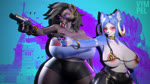 anthro areola beretta_92 big_areola big_breasts big_butt black_hair blue_body blue_eyes blue_fur bottomwear bouncing_breasts bra bracelet breasts brown_body brown_fur butt cleavage clothed clothing desert_eagle duo ear_piercing ear_ring eyelashes eyewear female footwear fur genitals glasses gun hair hand_on_butt handgun high_heels hoop_ear_ring huge_breasts huge_thighs jewelry leather leather_bottomwear leather_clothing leather_pants looking_at_viewer markings mole_(marking) music nipple_slip nipples pants piercing pistol platform_footwear platform_heels pointing_gun_at_viewer purple_eyes pussy ranged_weapon ring_piercing shoes shooting_gun spread_legs spreading synced_to_music teeth thick_thighs tight_bottomwear tight_clothing tongue tongue_out tongue_piercing underwear weapon white_body white_fur wide_hips vympel nintendo star_fox genesis_(doggod.va) krystal_(dogzeela) krystal_(star_fox) canid canine fox hyena mammal spotted_hyena 16:9 3d_(artwork) 3d_animation animated digital_media_(artwork) hi_res short_playtime sound webm widescreen