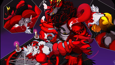 animal_genitalia animal_penis anthro back_tentacles balls bodily_fluids cum duo equine_genitalia equine_penis genital_fluids genitals hell male male/male male_penetrated male_penetrating male_penetrating_male muscular penetration penis ritual sex tentacles cross-zer0 demon 16:9 hi_res widescreen