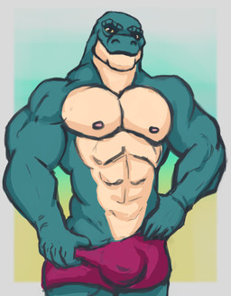 abs anthro athletic biceps big_bulge big_chest big_muscles boxer_briefs bulge clothed clothing hand_on_hip jock looking_at_viewer male multicolored_body muscular nipples pecs simple_background smile solo topless topless_male triceps two_tone_body underwear underwear_only zwodder reptile scalie digital_media_(artwork) hi_res