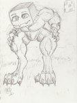 anthro big_feet claws crouching curious digitigrade feet flower grass looking_down male muscular muscular_humanoid muscular_male nature paws plant solo square_(anatomy) themagicsketch microsoft minecraft mojang xbox_game_studios fan_character enderman humanoid absurd_res full-length_portrait graphite_(artwork) hi_res portrait traditional_media_(artwork)