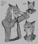 anthro clothed clothing countershading eyes_closed hair long_hair male rear_view simple_background solo text topwear tatujapa edgar_vladilisitsa canid canine fox mammal 2020 absurd_res english_text hi_res monochrome