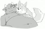 anthro belly blush duo humanoid_hands male moobs navel nipples one_eye_closed overweight overweight_male simple_background white_background wink tiger_cub bovid bovine canid canine canis cattle domestic_dog mammal 2019