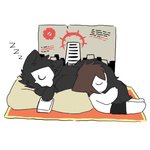 anthro bean_bag black_body black_fur book bottomwear brown_hair clothing daww eyes_closed fluffy fluffy_tail fur hair male male_anthro mask portrait_(object) rug shorts simple_background sleeping sound_effects tail tail_hug vowelless vowelless_sound_effect white_background white_body zzz chano changed_(video_game) lin_(changed) puro_(changed) canid canine canis dark_latex goo_creature human mammal wolf 1:1 digital_media_(artwork)