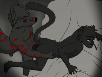 all_fours anal anal_penetration anthro balls bed black_body black_fur black_penis butt doggystyle duo erection flat_face from_behind_position fur furniture genitals high-angle_view light male male/male male_penetrated male_penetrating male_penetrating_male penetration penis pre-seth sex torso_grab tridark horu_(lycaonhoru) canid canine canis felid mammal pantherine wolf 2010 4:3 animated animated_webp loop