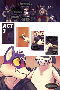 anthro biped black_clothing black_hoodie black_nose black_topwear blush clothed clothing dominant_inflatable dominant_pool_toy duo_focus embarrassed fur furniture gaming glistening glistening_body group hoodie inflatable locking_door male painted-on_mouth pool_toy purple_body purple_fur sofa speech_bubble text topwear undressing yellow_eyes sexotheque aeros_(friday_night_gurus) apollo_(friday_night_gurus) animate_inanimate aquatic canid canine canis domestic_dog fish husky kangaroo living_inflatable macropod mammal marsupial mouse murid murine nordic_sled_dog rodent shark spitz 2024 2:3 absurd_res comic digital_media_(artwork) english_text hi_res
