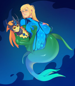 armor black_sclera blonde_hair blue_eyes blush crossover_ship crown duo erect_nipples evil_grin female female/female gorget hair happy headgear jewelry necklace nipple_fetish nipple_play nipple_pull nipples ponytail red_eyes sexual_assault smile smirk split_form teasing combos-n-doodles league_of_legends metroid nintendo riot_games tencent nami_(lol) samus_aran aquatic human humanoid mammal merfolk absurd_res crossover hi_res