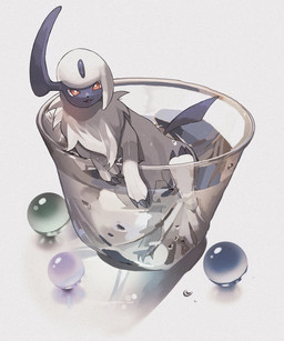 ambiguous_gender claws container cup feral fur glass glass_container glass_cup horn in_container in_cup looking_at_viewer marbles_(toy) micro open_mouth partially_submerged red_eyes simple_background solo tail water white_body white_fur mmocc123 nintendo pokemon absol generation_3_pokemon pokemon_(species) 2025 hi_res