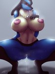 anthro areola big_areola big_breasts bodily_fluids breasts clitoris crouching female genital_fluids genitals huge_breasts nipples pink_areola pink_nipples puffy_areola pussy red_eyes solo sweat thick_thighs tongue tongue_out vaginal_fluids mrundead nintendo pokemon canid generation_4_pokemon lucario mammal pokemon_(species) 3:4 absurd_res hi_res