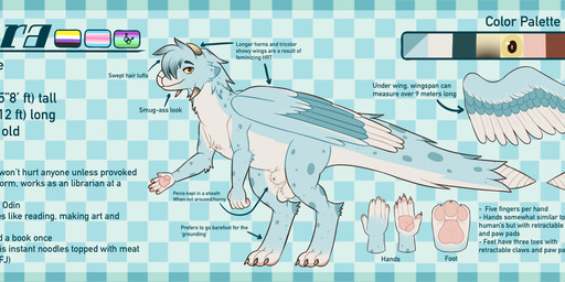 3_toes 5_fingers animal_genitalia ankle_tuft anus arm_tuft backsack ball_tuft balls barefoot big_butt big_penis biped bipedal_feral blue_body blue_feathers blue_fur butt checkered checkered_background chest_tuft claws color_swatch countershade_butt countershade_fur countershade_neck countershade_tail countershade_torso countershading directional_arrow elbow_tuft erection eyebrows eyelashes eyes_closed feathered_wings feathers feet femboy feral finger_claws fingerless_(marking) fingerpads fingers front_view fully_sheathed fur genitals half-closed_eyes head_tuft horn information knot knot_swelling knotted_penis knotted_tapering_penis leg_tuft lgbt_pride long_neck long_penis male markings multi_horn multi_urethra multicolored_body multicolored_feathers multicolored_fur narrowed_eyes neck_tuft nonbinary_pride_colors nude open_mouth pattern_background pawpads penis perineum pink_anus pink_pawpads pink_penis pink_tongue presenting presenting_anus presenting_balls presenting_hindquarters pride_colors pronouns puffy_anus raised_tail rear_view retractable_claws saggy_balls semi-anthro sharp_teeth sheath sheath_tuft simple_background smile smug solo spots spotted_body spotted_fur standing tail tail_anus tapering_penis teeth text toe_claws toeless_(marking) toes tongue toric_pride_colors transgender_pride_colors tuft urethra uvula white_balls white_body white_feathers white_fur white_sheath wings yellow_eyes pussypillbugs electronic_arts maxis_(ea) mythology spore_(game) ezra_(nekoisopods) aegiri alien dragon furred_dragon furred_scalie mythological_creature mythological_scalie scalie 2026 absurd_res artist_name character_name digital_drawing_(artwork) digital_media_(artwork) english_text hi_res long_image model_sheet species_name watermark wide_image nonbinary_(lore) trans_(lore) trans_woman_(lore)