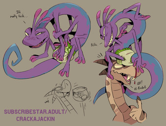 anthro aroused blood blush blush_lines bodily_fluids bulge clean_diaper dialogue diaper diaper_facesitting duo embarrassed facesitting horn invisible male multi_arm multi_limb nosebleed sitting_on_another speech_bubble text tusks crackajackin disney monsters_inc mythology pixar subscribestar flookz_(character) randall_boggs chameleon dragon lizard mythological_creature mythological_scalie reptile scalie 2025 hi_res url