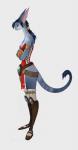 anthro belt big_ears blue_body blue_hair blue_skin boots braided_hair breasts cleavage clothed clothing ear_piercing eyes_closed female footwear hair jewelry long_legs long_neck long_tail long_torso piercing shoes side_view simple_background small_waist solo tail white_background cory_loftis alien hi_res